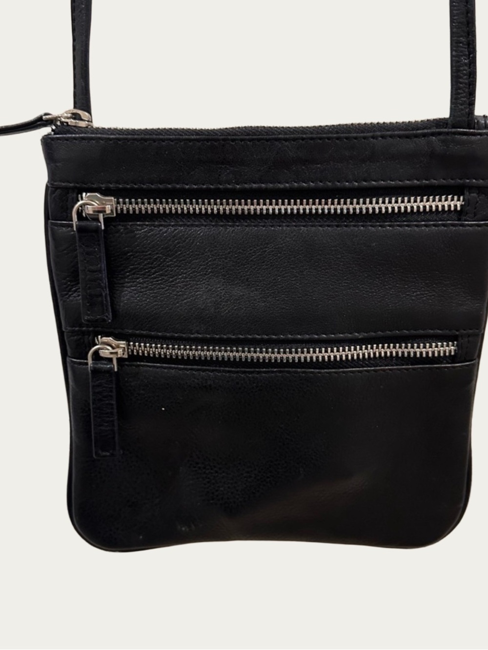 Vintage Paul & Taylor Black Leather Crossbody Multi Zippered Pocket Bag